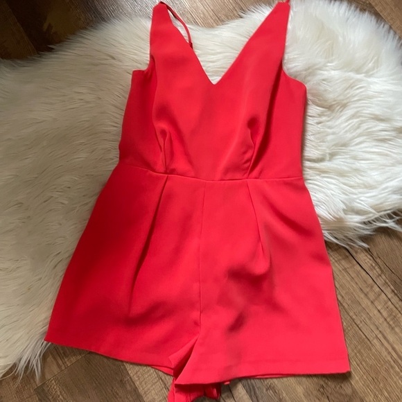 TOPSHOP Red And Black Lace Romper - Picture 2 of 4